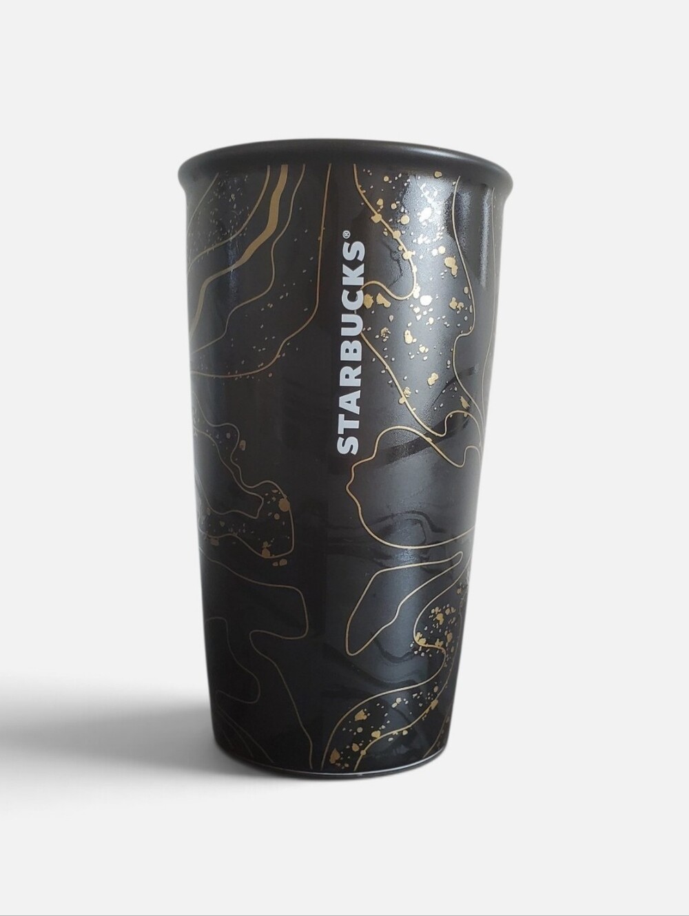 Starbucks Gold Black Sparkle Blend Ceramic Traveler Tumbler Coffee Cup 12 oz